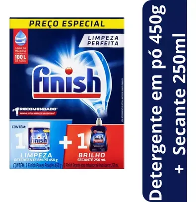 Finish kit 2 en 1 detergente em pó para máquina de lavar louças 450g e secante 250 mL