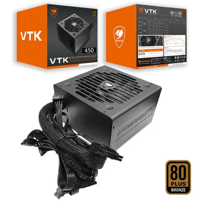 Fonte Gamer Cougar VTK450, 450W, 80 Plus Bronze, pfc Ativo, Ultra-Silenciosa - 31VK045.0001P - Preta