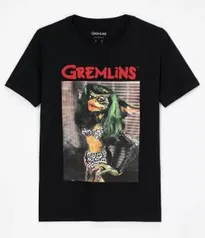 Camiseta Manga Curta com Estampa Gremlins Preto | R$20