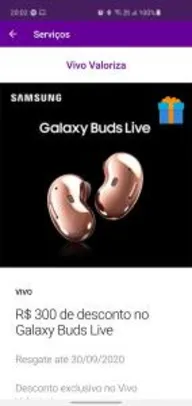 Galaxy Buds Live com cupom de desconto no Vivo Valoriza