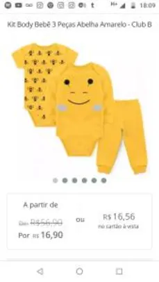 Kit Body Bebê 3 Peças Abelha Amarelo - Club B - R$16
