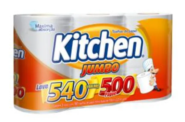 [Cliente Ouro] Papel toalha folha dupla Kitchen Jumbo 3 unidades R$13