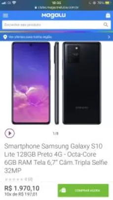 [VOLTOU] Smartphone Samsung Galaxy S10 Lite 128GB | R$1.970