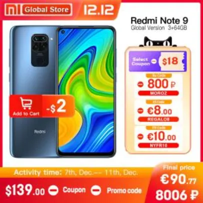 Smartphone Xiaomi Redmi Note 9 4GB/128GB | R$941