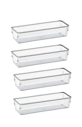 Saindo por R$ 29,95: Organizador Modular Acrimet para Gavetas, Bancadas e Armários, Plástico Transparente, Pote Retangular Grande, Kit com 4 Potes, Cristal | Pelando