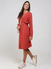 Vestido Médio com Amarração Autentique Feminino Telha