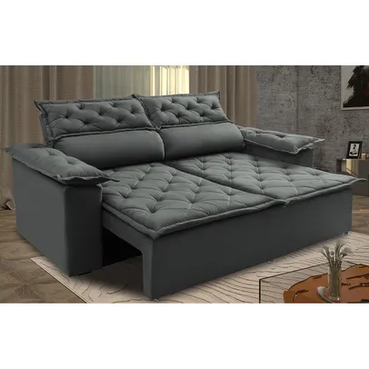 Sofá Retrátil e Reclinável Cama inBox Compact 1,50m Tecido Suede Velusoft Cinza 