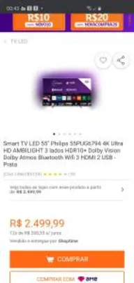 Smart TV Philips 4k 55PUG9794 Ambilight - R$2400