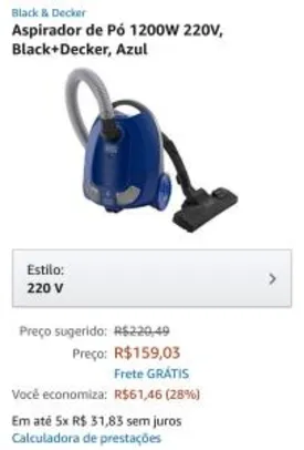 Aspirador de Pó 1200W 220V, Black+Decker, Azul R$159