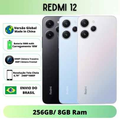 Smartphone Xiaomi Redmi 12 256GB 8GB 4G Câmera 18MP Carregador 18W Versão Global 