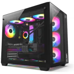 Gabinete Gamer Liketec Zeus V2, Mid Tower, Vidro Temperado, RGB, ATX,  Black, Sem Fonte, Com 6 Fans, LC-CB3X3-ZEUS-2056