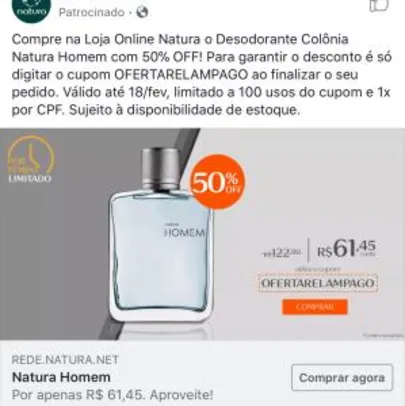 Colônia Natura Homem 100ml - R$61,45