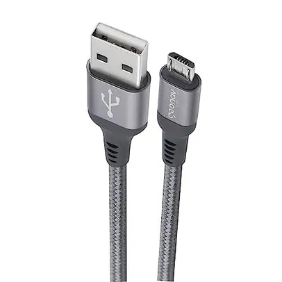 Geonav Cabo micro usb, nylon trançado, 1MT, ESMISG, Cinza Escuro