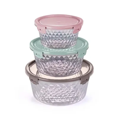 Conjunto de Potes Plasvale Cristal em Plástico Redondo com Tampa Colorida com 3 Peças