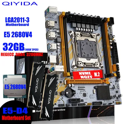 QIYIDA-X99 Motherboard Set, Kit LGA 2011-3, Processador CPU Xeon E5 2680 V4, Ram 32GB