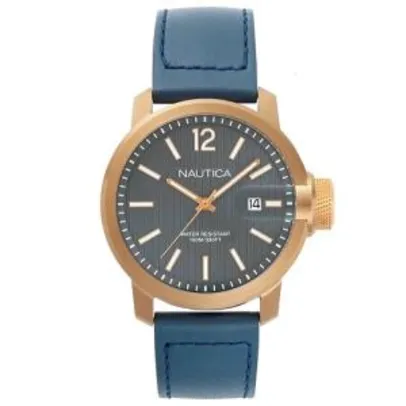 Relógio nautica masculino couro azul - napsyd004 - R$385