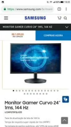 Monitor Gamer Curvo 24” 1ms, 144 Hz LC24FG70FQLXZD por R$ 1169