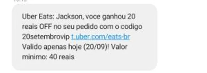 [Usuários Selecionados] R$20 Off no Uber Eats Pedidos acima de R$30,00