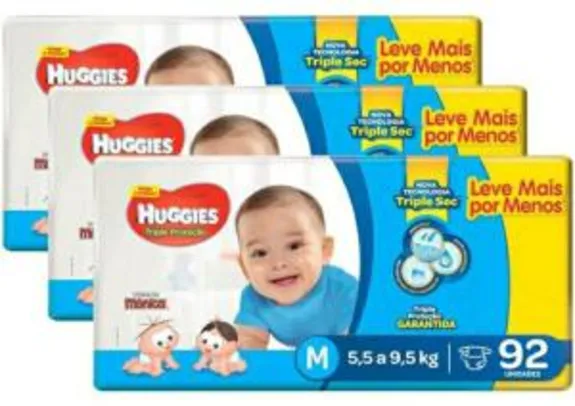 [R$0,52/tira] Kit de fraldas Huggies tripla proteção - M