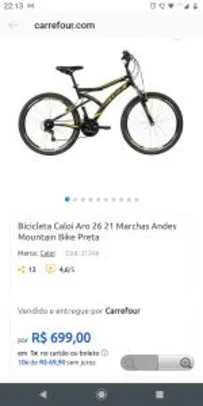 Bicicleta Caloi Aro 26 21 Marchas Andes Mountain Bike Preta R$633