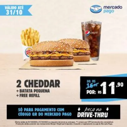  [MERCADO PAGO] 2 sanduíches Cheddar + Batata + Free Refill 