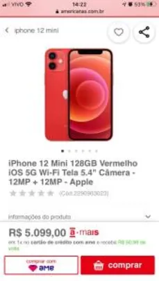 [AME R$ 5048] iPhone 12 Mini 128GB Vermelho iOS 5G Wi-Fi Tela 5.4" - R$ 5099