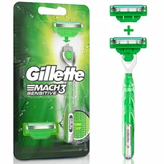 Aparelho de Barbear Gillette Mach3 Acqua-Grip Sensitive + 2 Cargas