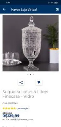 Suqueira Lotus 4 Litros Finecasa - Vidro R4 130