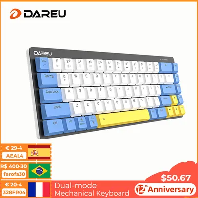 Teeclado DAREU 68 keys Mechanical Keyboard Mini Portable 60% Dual-mode KB Wired