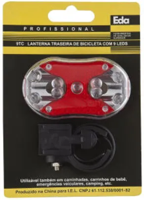 [PRIME] Lanterna traseira para bicicleta 9 LEDs, Eda, 9TC, Preto | R$12