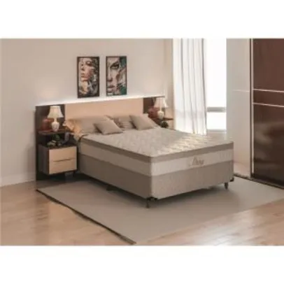 Cama Box Casal + Colchão Casal Biflex Ibiza com Euro Pillow One Side e Molas Superlastic 66x138x188cm - Bege/Palha - R$799