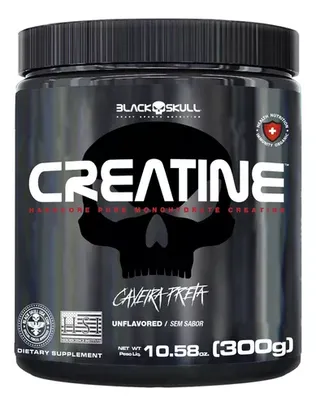 Suplemento Em Pó Creatina 300g Pura Black Skull Sem Sabor Potencialize Sua Força E Recuperacao Muscular