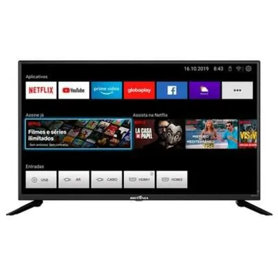 Smart TV Britânia 39´ LED HD, 2x HDMI, com WiFi, Netflix e Loja de Aplicativos, Preto | R$1399
