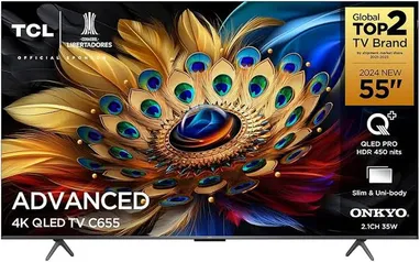 Smart TV TCL 55'' QLED UHD 4K Google TV Dolby Vision Atmos 55C655