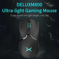 Delux m800 rgb 2.4ghz sem fio + wired rato do jogo modo duplo 16000 dpi leve ergonômico 1000hz | R$187