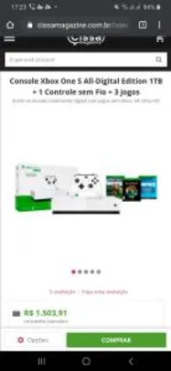 Console Xbox One S All-Digital Edition 1TB + 1 Controle sem Fio + 3 Jogos R$1.503
