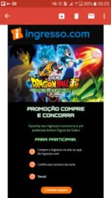 Grátis: [Ingresso.com] Promoção Dragon Ball Super: Broly Compra e Concorra a um Action Figure | Pelando