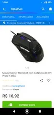 Mouse Gamer MO-G335 04 Níveis de DPI Preto K-MEX | R$17