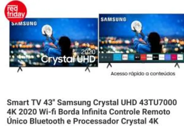 Smart TV 43'' Samsung Crystal UHD 43TU7000 4K 2020 | R$1.640