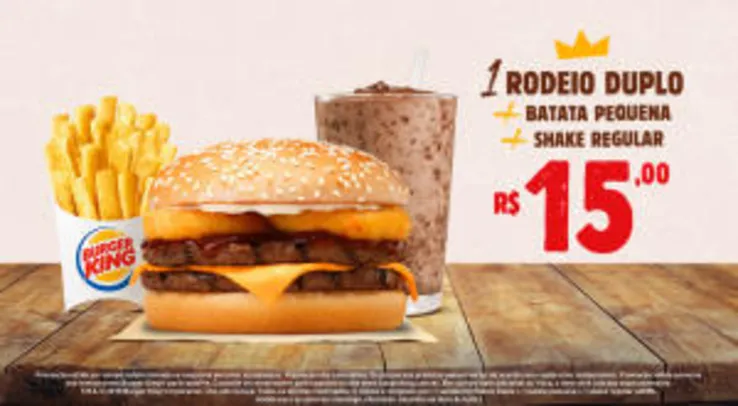 Rodeio Duplo + Batata pequena + Shake regular no Burger King - R$15