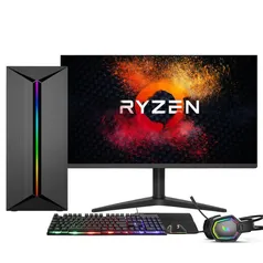 Pc Gamer Completo 3green Force, AMD Ryzen 5-5600g, 16GB DDR4, Gráficos Radeon Vega 7, SSD 256GB, Fonte 500W + Monitor 24 FHD 75Hz - 3f-021