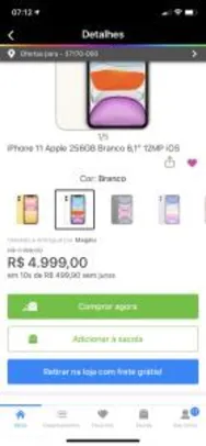 iPhone 11 Apple 256GB Branco 6,1” 12MP iOS R$4999