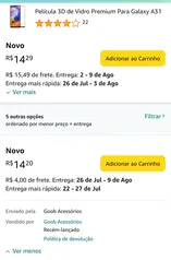 Película 3D Samsung Galaxy A31 | R$ 14