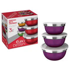 [Visa CheckOut] Conjunto de Bowls com Tampa Euro Design German IN1301 em Inox - 3 Peças - R$13