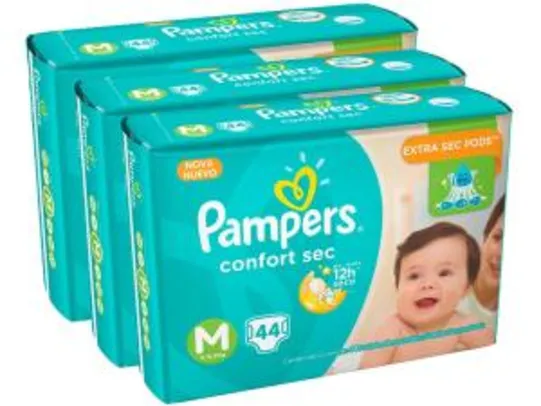 Kit Fraldas Pampers Confort Sec Tam. M - Extra Sec Pods 3 Pacotes com 44 Unidades Cada 89,70