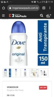 Desodorante Aerosol Dove Original 150ml | 6 uni R$40 (R$6,66/uni)