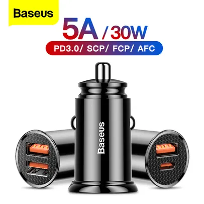Baseus 30w carga rápida 4.0 3.0 usb carregador de carro para xiao mi9 | R$24