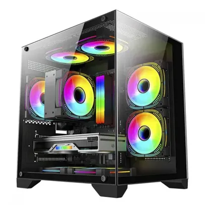 Gabinete Gamer K-MEX Space Aqua II, Black, Mini Tower, Vidro Temperado, M-ATX, Sem Fonte, Sem Fan, CGQN24RH001CB0X