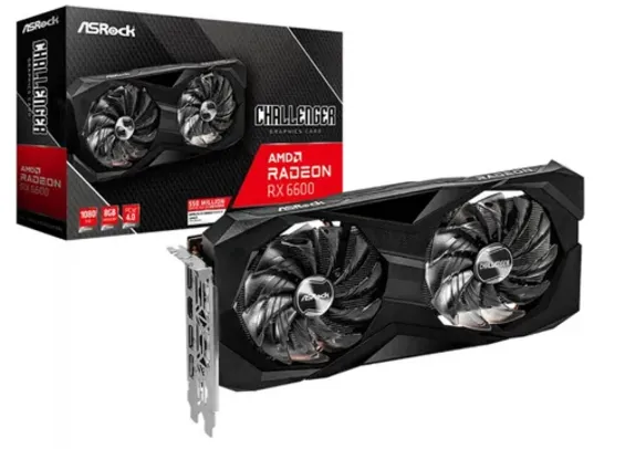 Placa de Vídeo ASRock Radeon RX 6600 Challenger D, 8GB, GDDR6, FSR, Ray Tracing, 90-GA2RZZ-00UANF