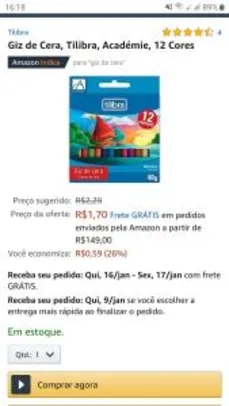 [Prime] Giz de Cera Fino, Tilibra, 12 Cores + desconto progressivo